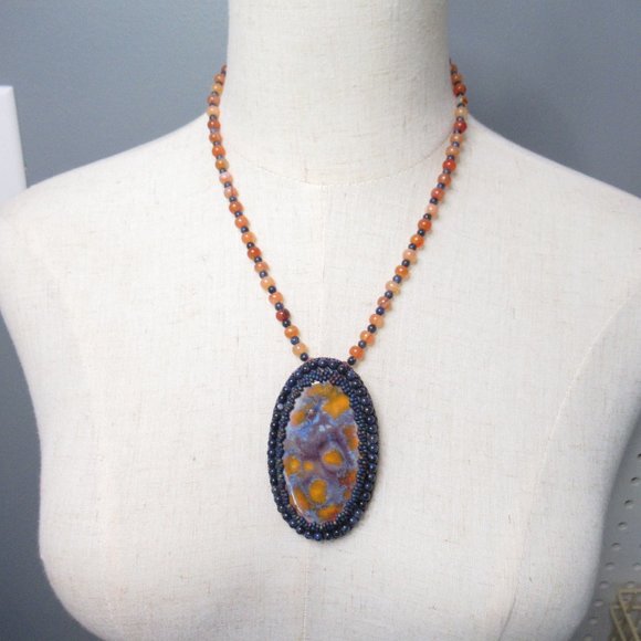 Artisan Cabochon Necklace on Carnelian and Sodalite - Picture 13 of 13